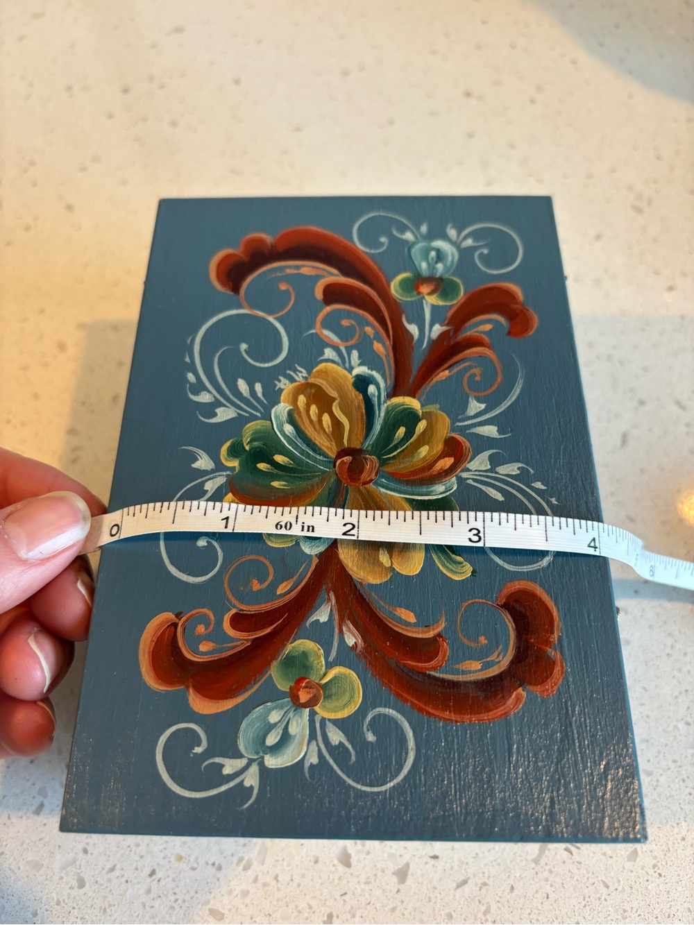 Hand-Painted Floral Blue Jewelry Box - Picture 6 of 8
